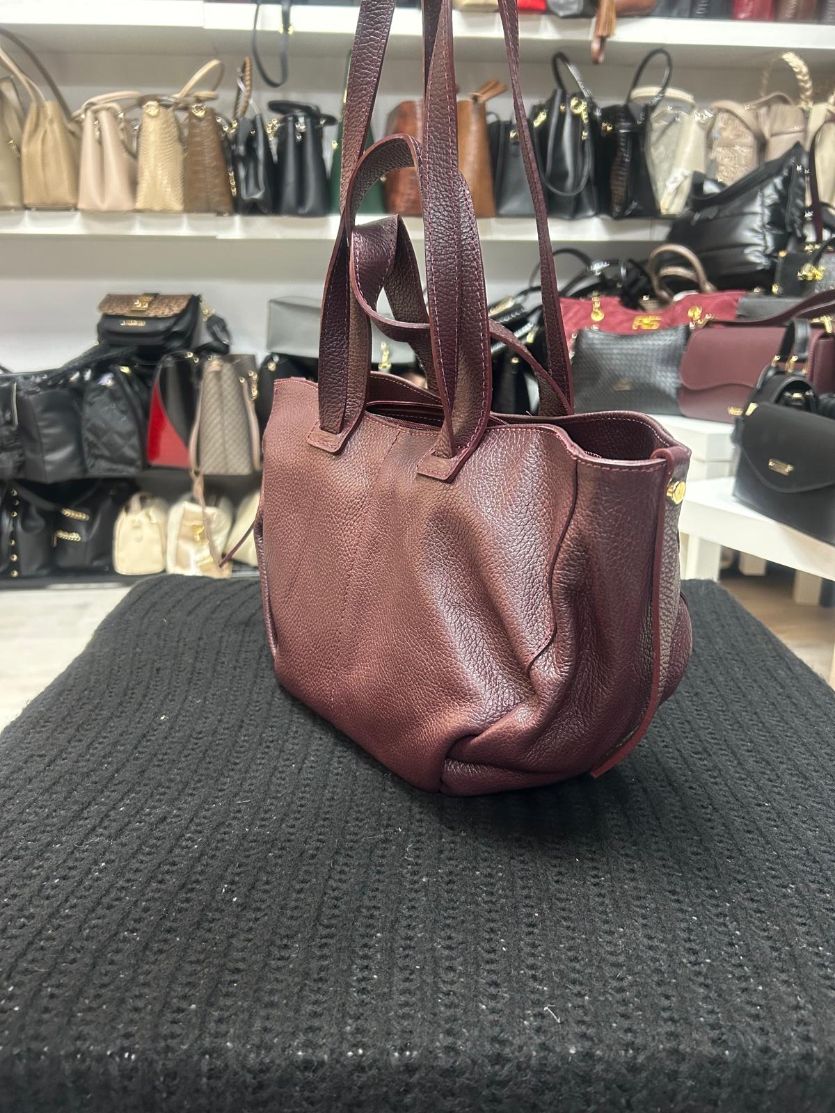NOWOŚĆ ITALY TOREBKA SHOPPER KOSZYCZEK SKÓRA MIĘKKA BORDO