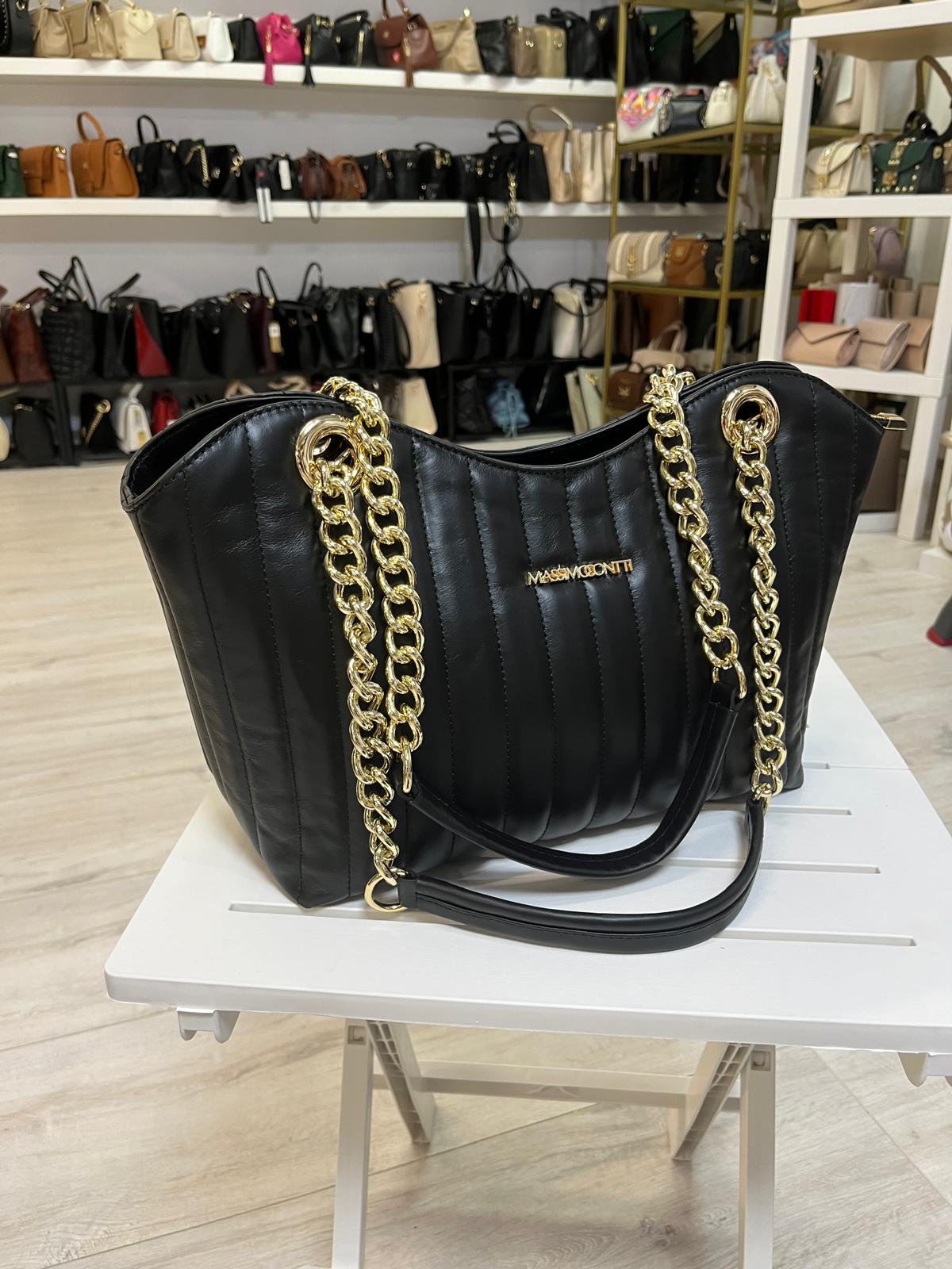 TOREBKA MASSIMO CONTTI SKÓRA Naturalna czarna muszelka