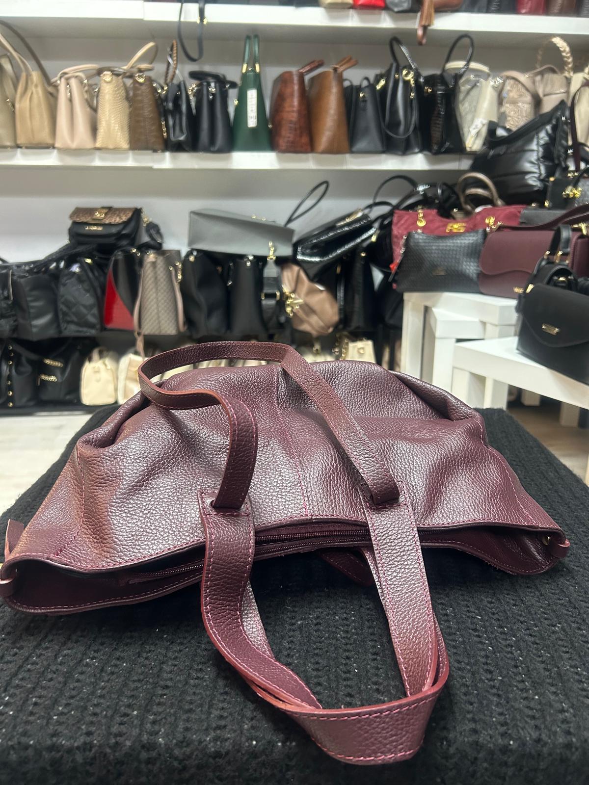 NOWOŚĆ ITALY TOREBKA SHOPPER KOSZYCZEK SKÓRA MIĘKKA BORDO