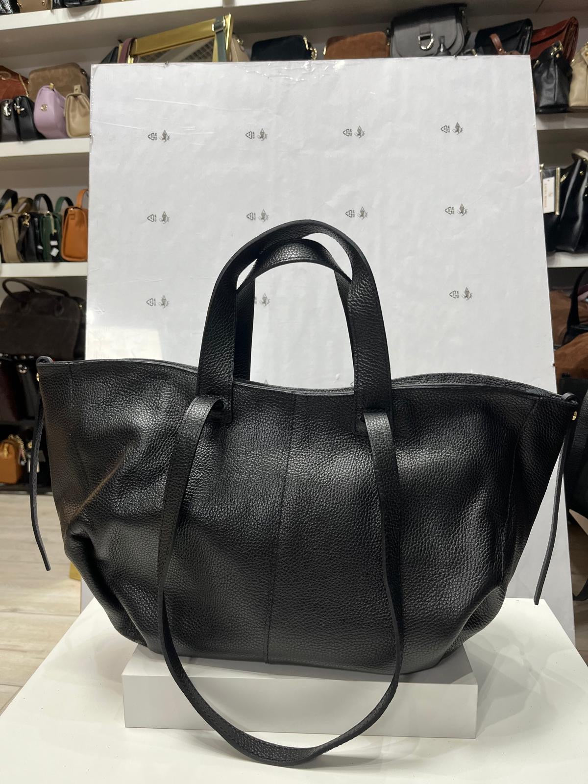 NOWOŚĆ ITALY TOREBKA SHOPPER KOSZYCZEK SKÓRA MIĘKKA czarna