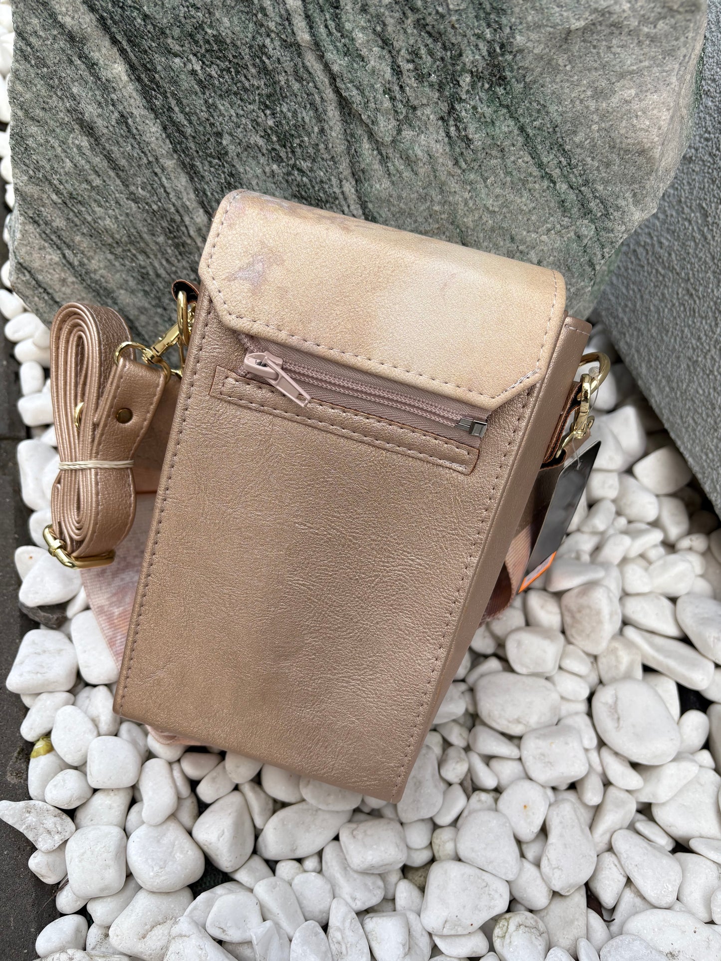 Massimo Contti rowerówka skórzana ekologiczna 2w1 wymienna klapka złota - TRZY PASKI