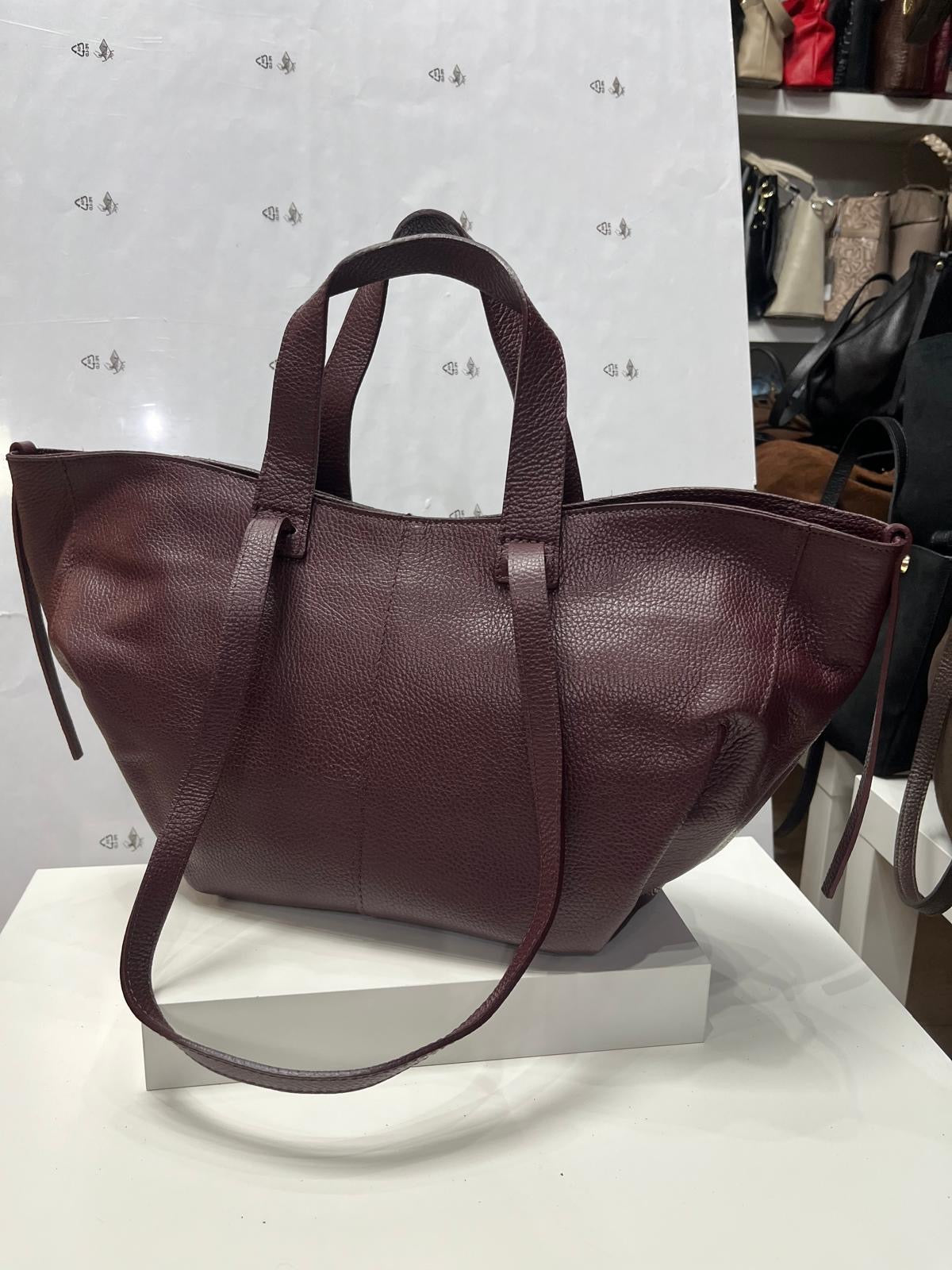 NOWOŚĆ ITALY TOREBKA SHOPPER KOSZYCZEK SKÓRA MIĘKKA bordo