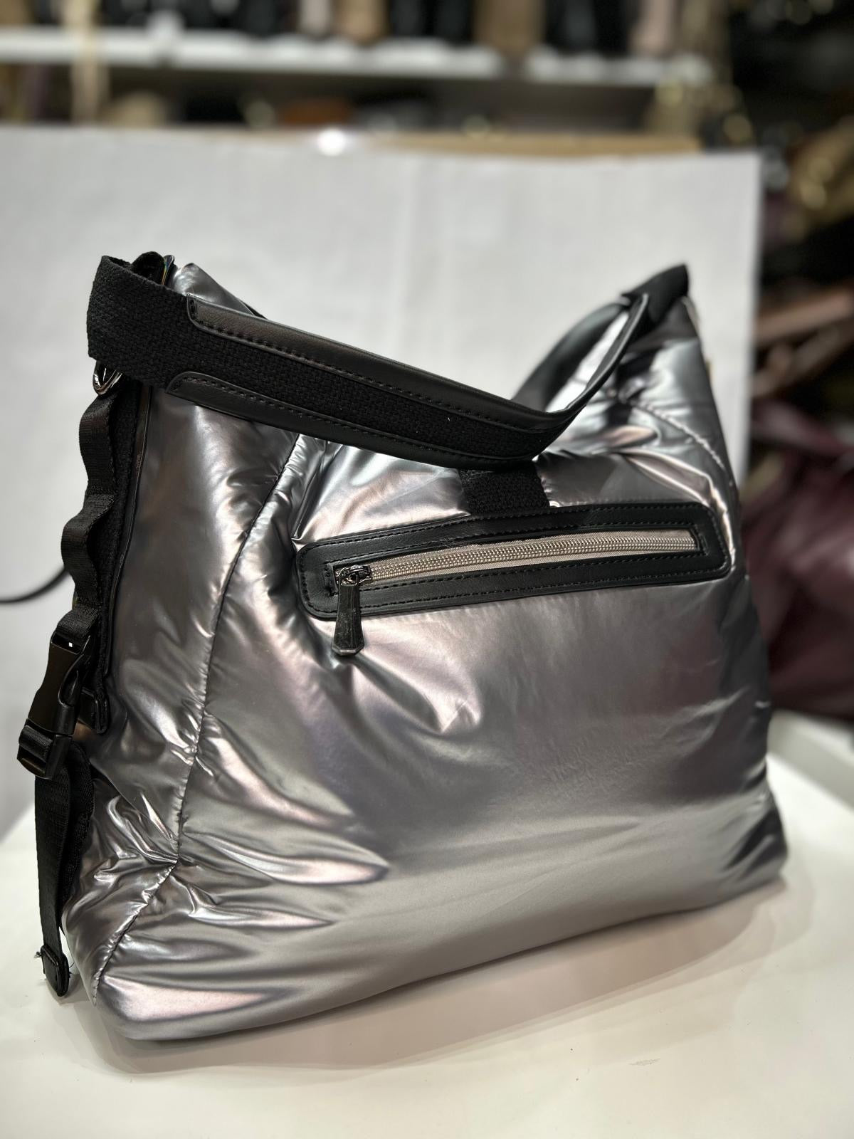 Nowość duża torba pikowana Chartów Nowal srebrna