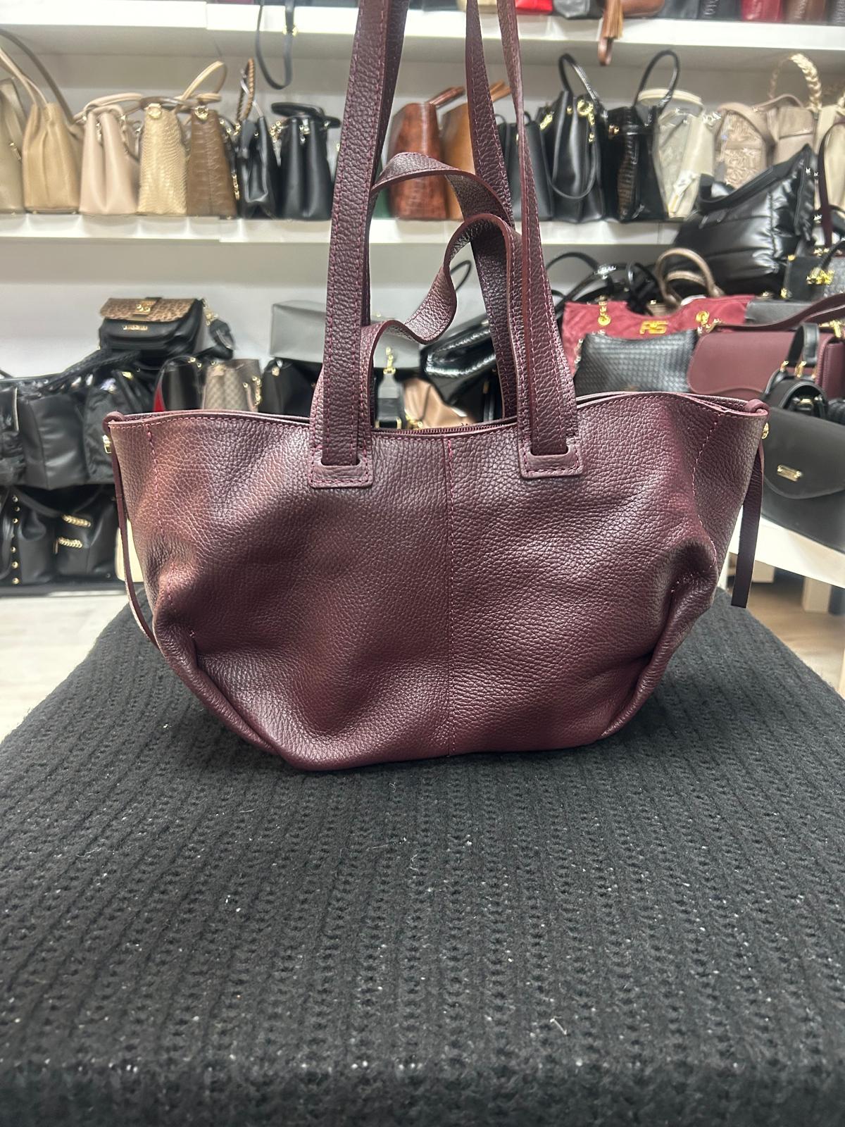 NOWOŚĆ ITALY TOREBKA SHOPPER KOSZYCZEK SKÓRA MIĘKKA BORDO