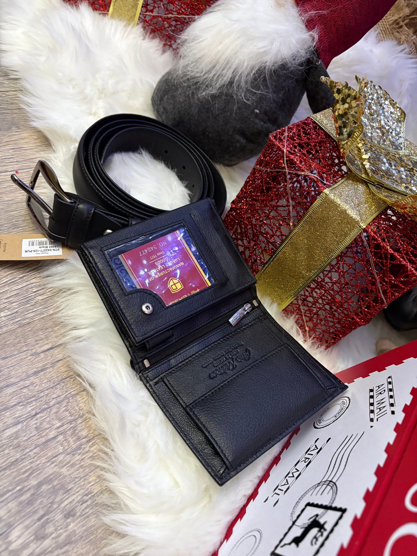 Nowość Zestaw męski, prezentowy skórzany portfel męski i pasek PETERSON skóra naturalna