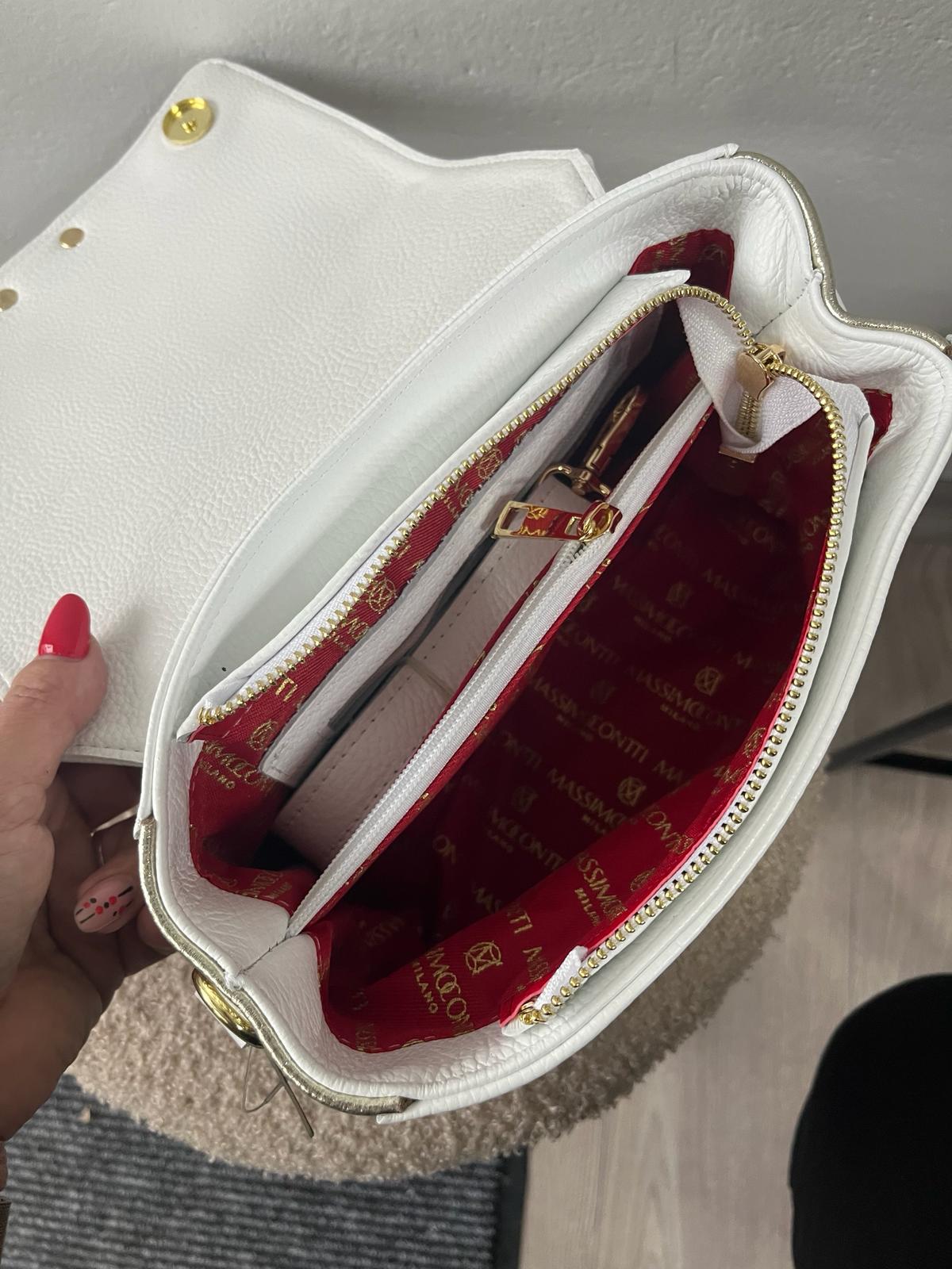 Massimo Contti torebka z FALBANKĄ skóra naturalna biała zlota