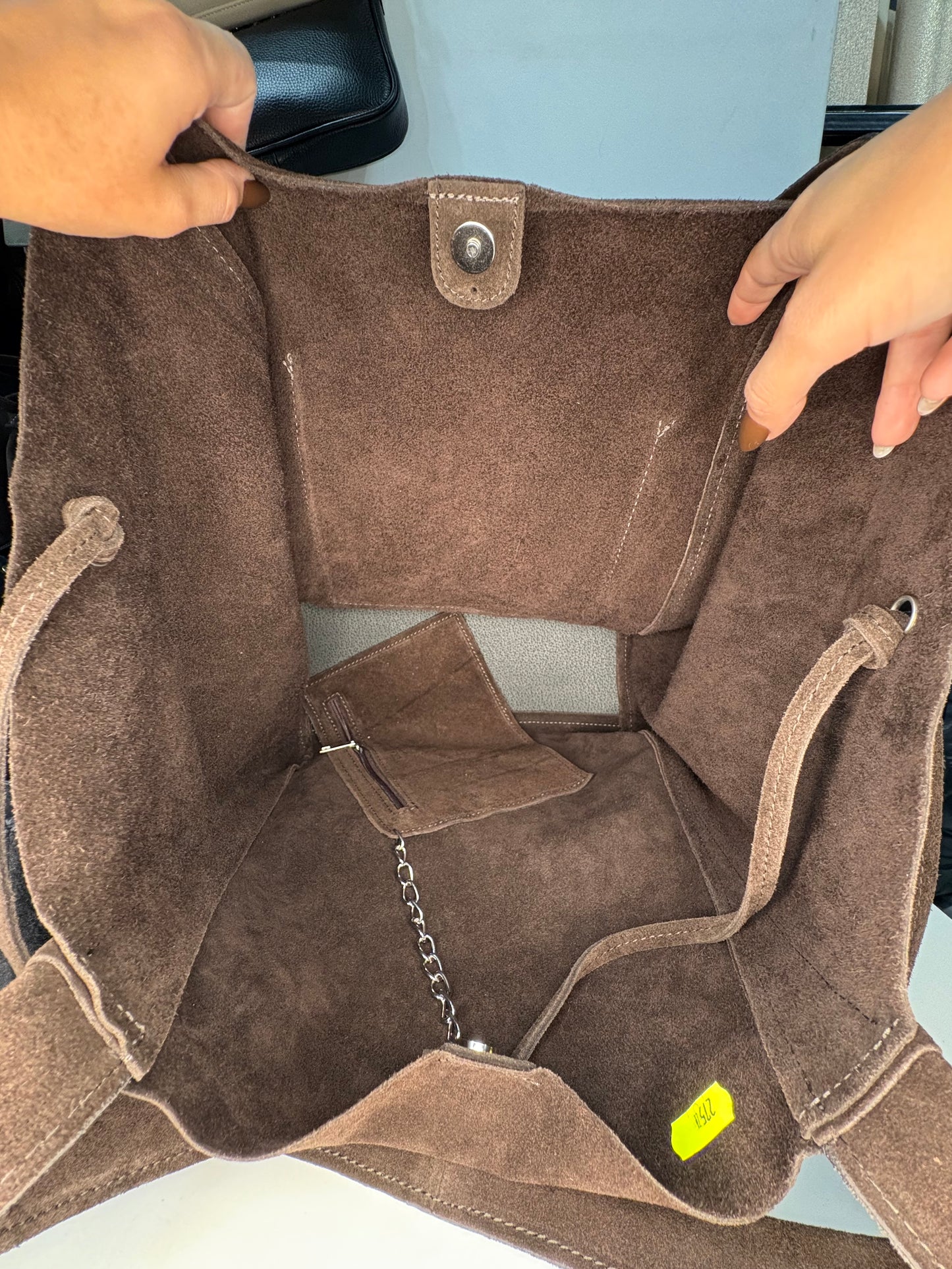 NOWOŚĆ Torebka worek VEZZE zamsz naturalny brąz