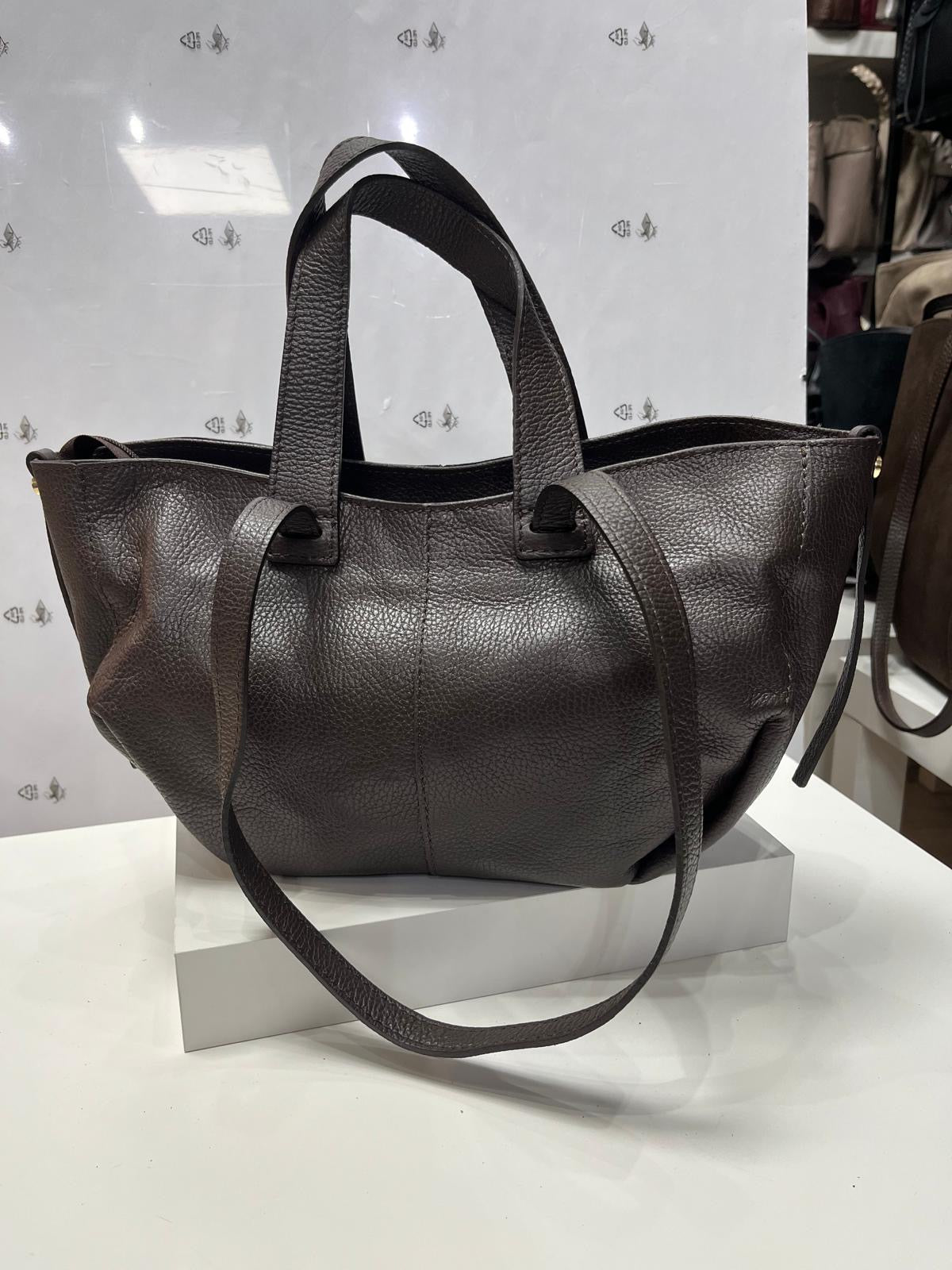 NOWOŚĆ ITALY TOREBKA SHOPPER KOSZYCZEK SKÓRA MIĘKKA brąz