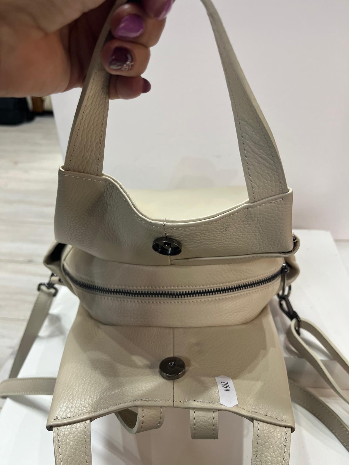 Nowość Włoska skórzany torbo plecak VEZZE Jasny Beż