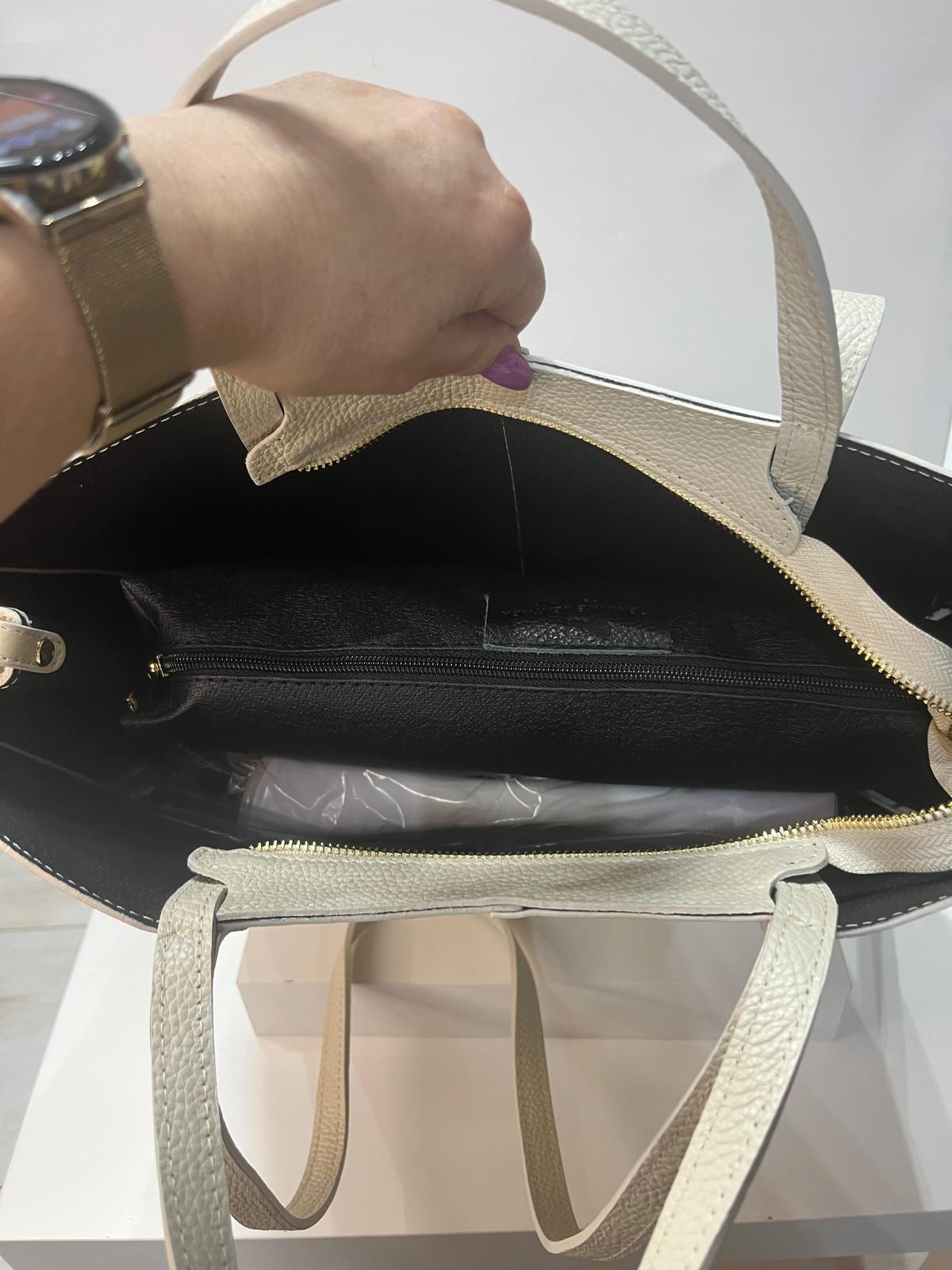 NOWOŚĆ VERA PELLE torebka damska łódka skóra naturalna.ITALY JASNY BEŻ