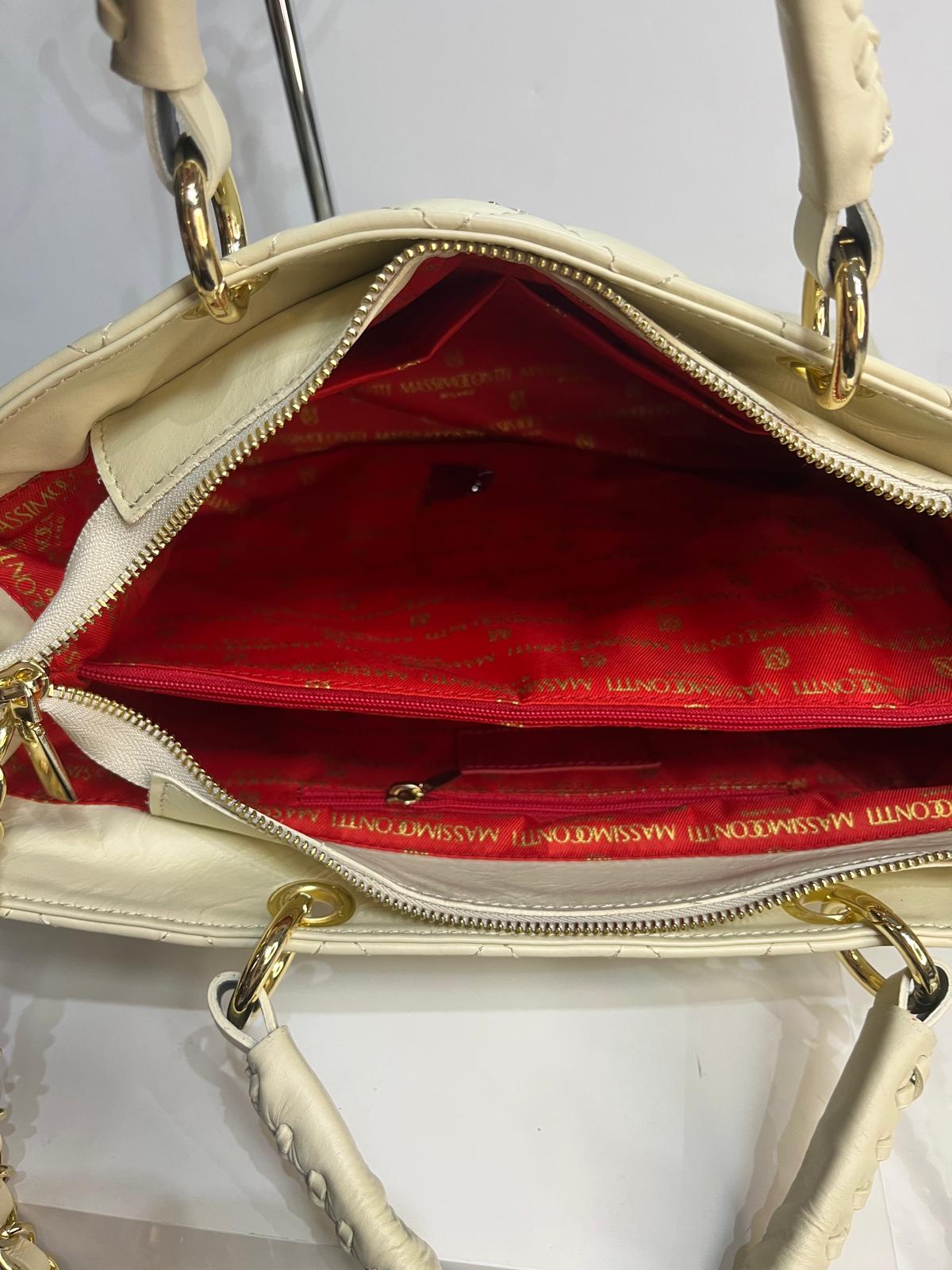 Nowość torebka Massimo Contti skóra cielęca Mleczny