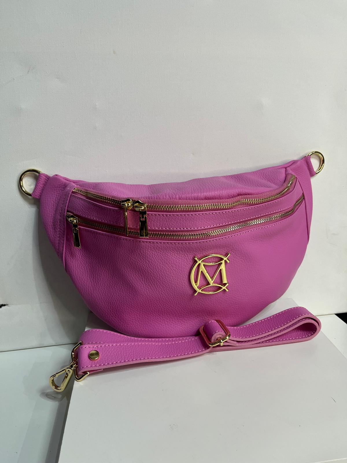 NOWOŚĆ Massimo Contti duża saszetka nerka skóra naturalna Fuksja