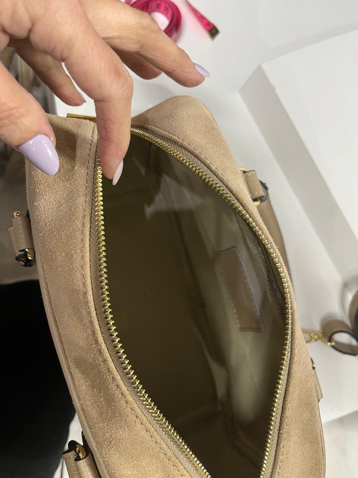 NOWOŚĆ VERA PELLE torebka damska zamsz naturalny ITALY Beż