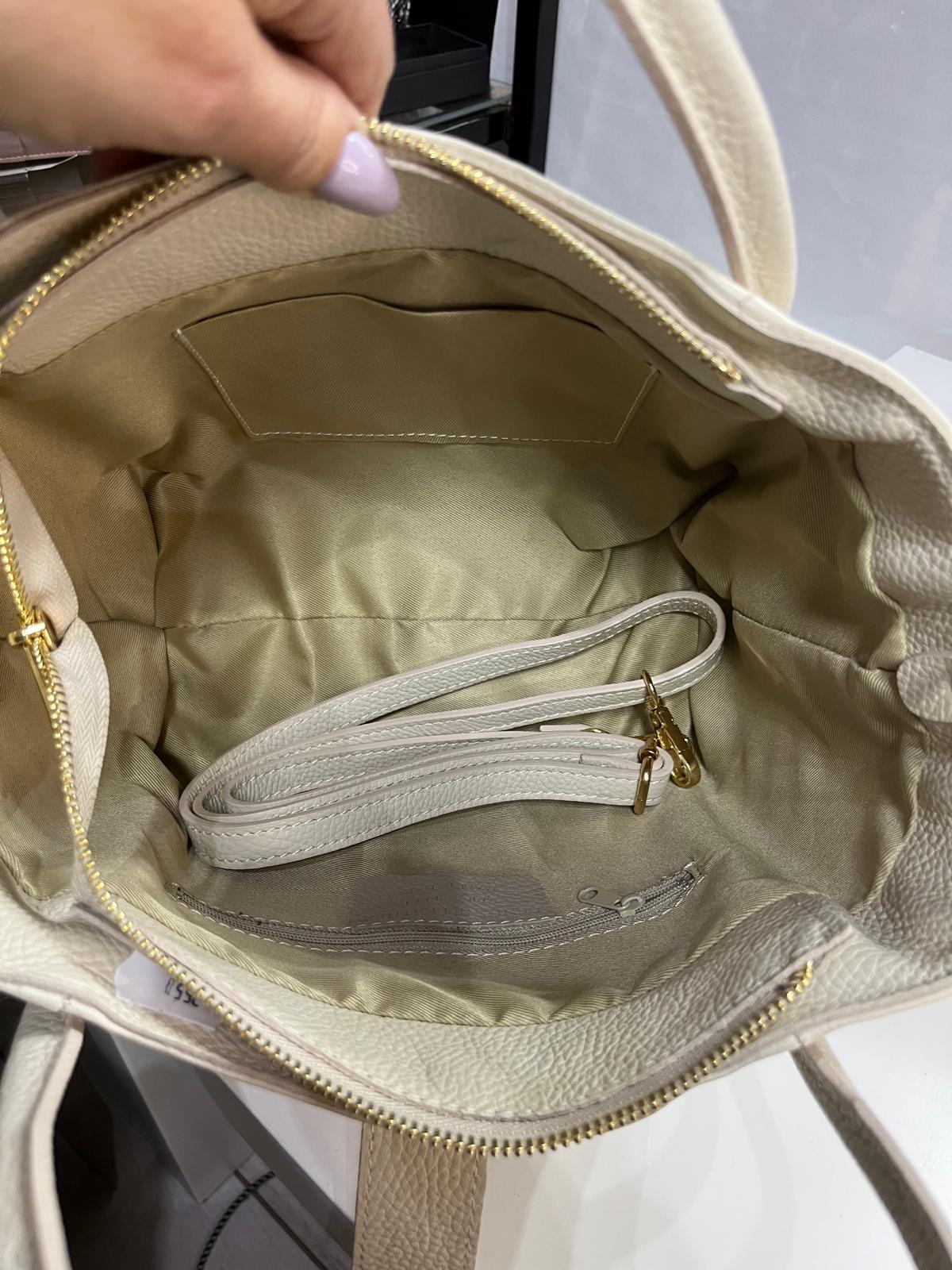 Nowość VEZZE ITALY torebka shopper skóra naturalna. Jasny Beż.
