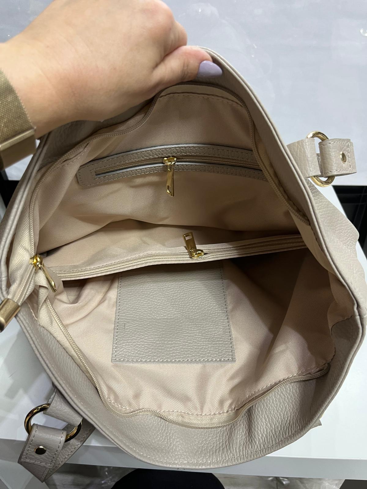 Nowość VEZZE ITALY TOREBKA shopper skóra naturalna klasyczna NA RAMIĘ Chłodny Beż