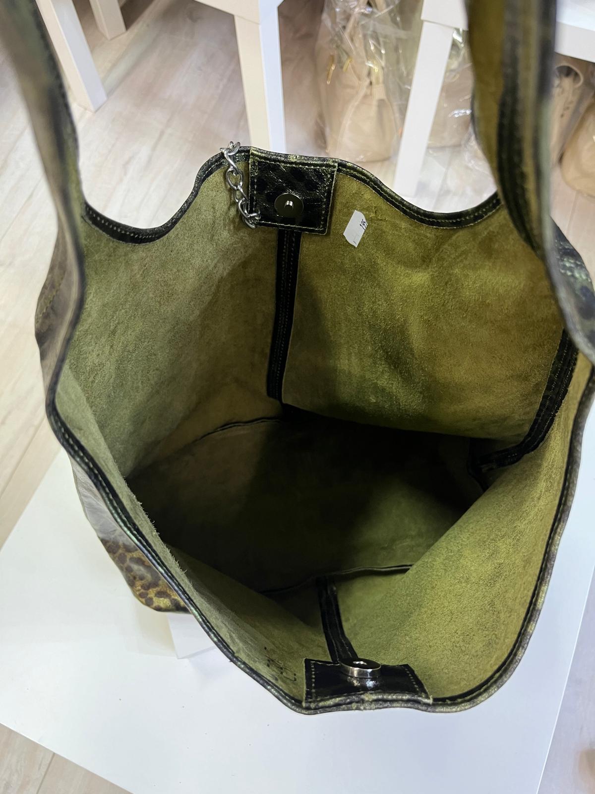 NOWOŚĆ Torba worek skóra naturalna panterka złoto brązowa ITALY