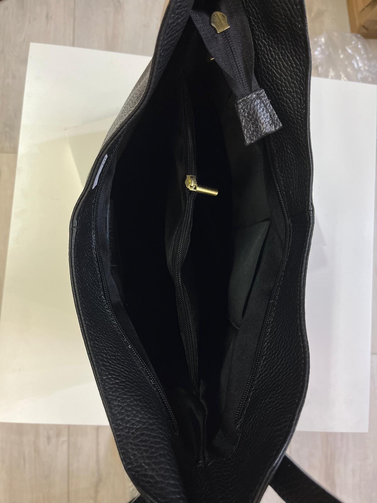 NOWOŚĆ Włoska czarna A4 klasyczna torebka worek skóra naturalna TOUPE ITALY