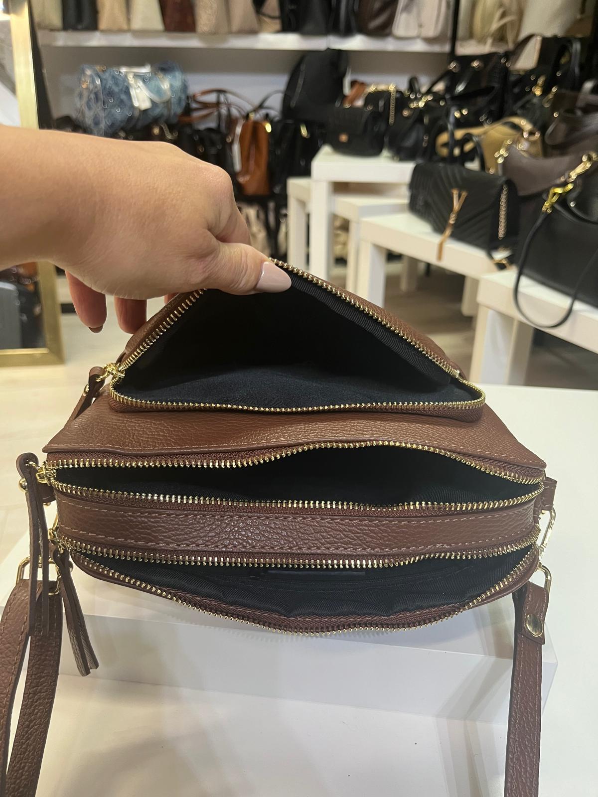 Torebka Skórzana 3 komory Vezze Ventana Brązowa