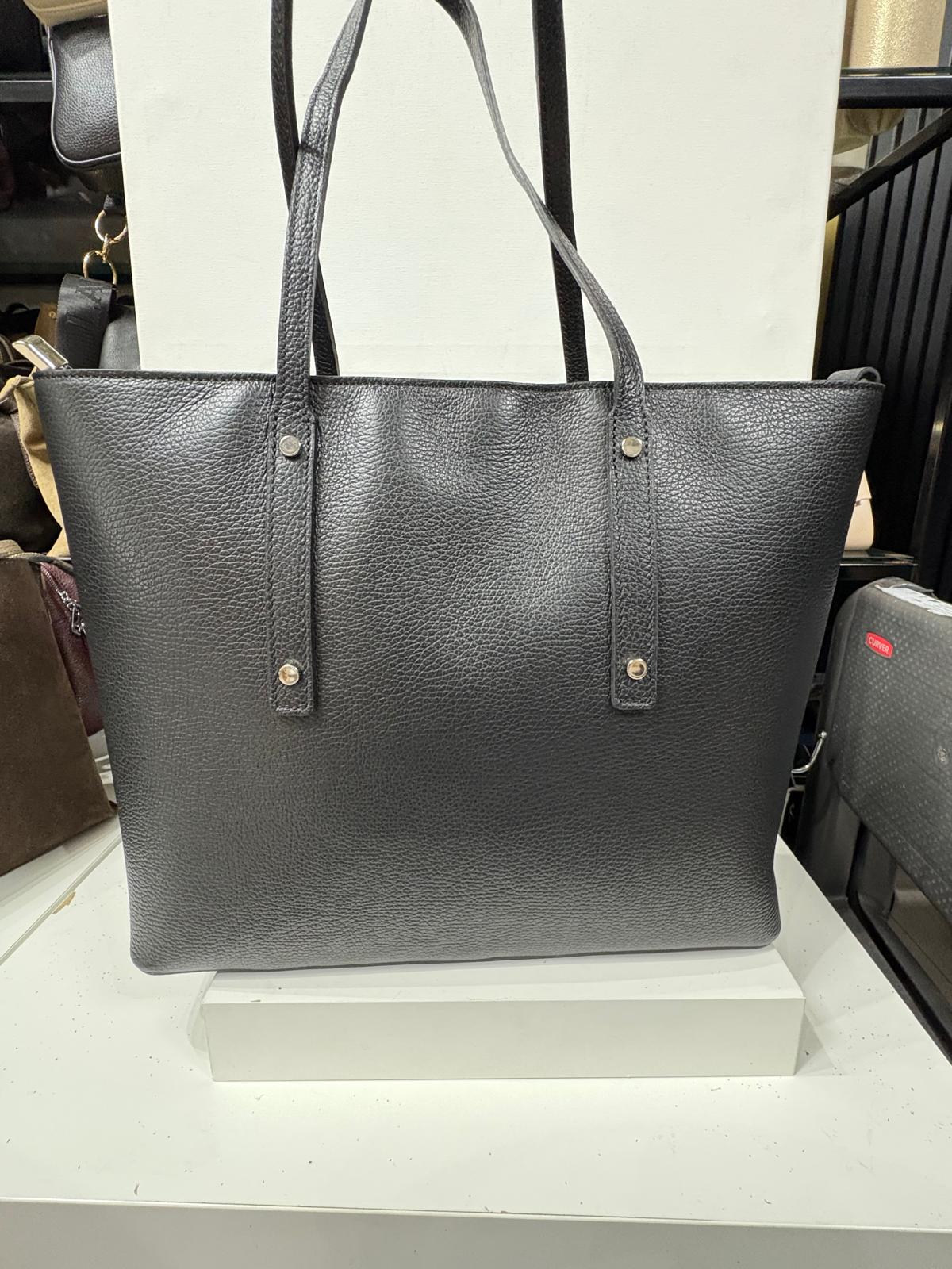 NOWOŚĆ Duża czarna włoska torba skórzana - shopper bag VEZZE
