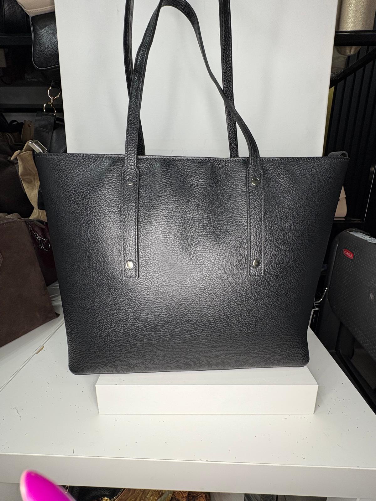 NOWOŚĆ Duża czarna włoska torba skórzana - shopper bag VEZZE