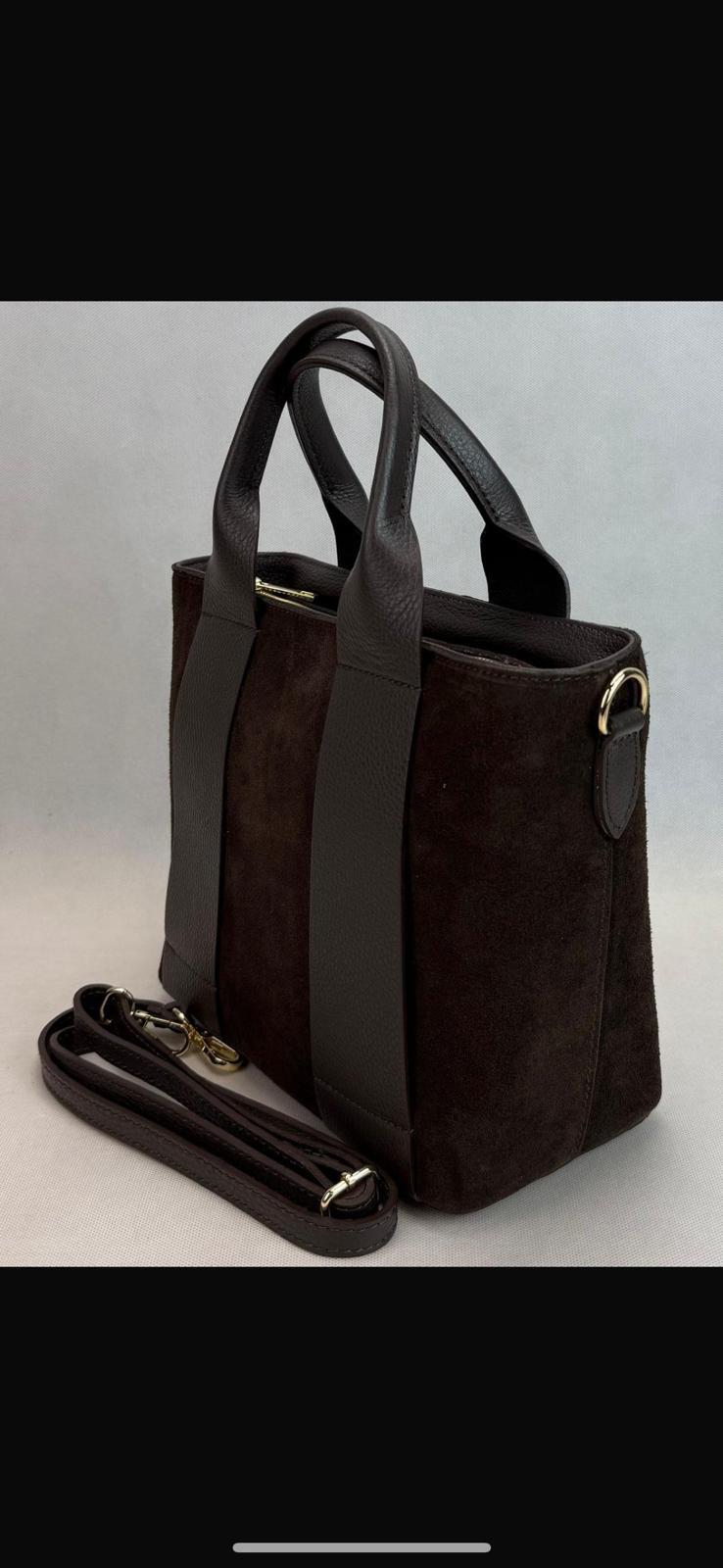 NOWOŚĆ Torebka zamsz naturalny VEZZE czekolada