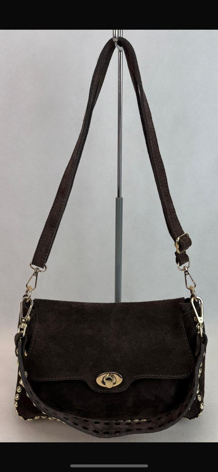 NOWOŚĆ Torebka zamsz naturalny VEZZE czekolada