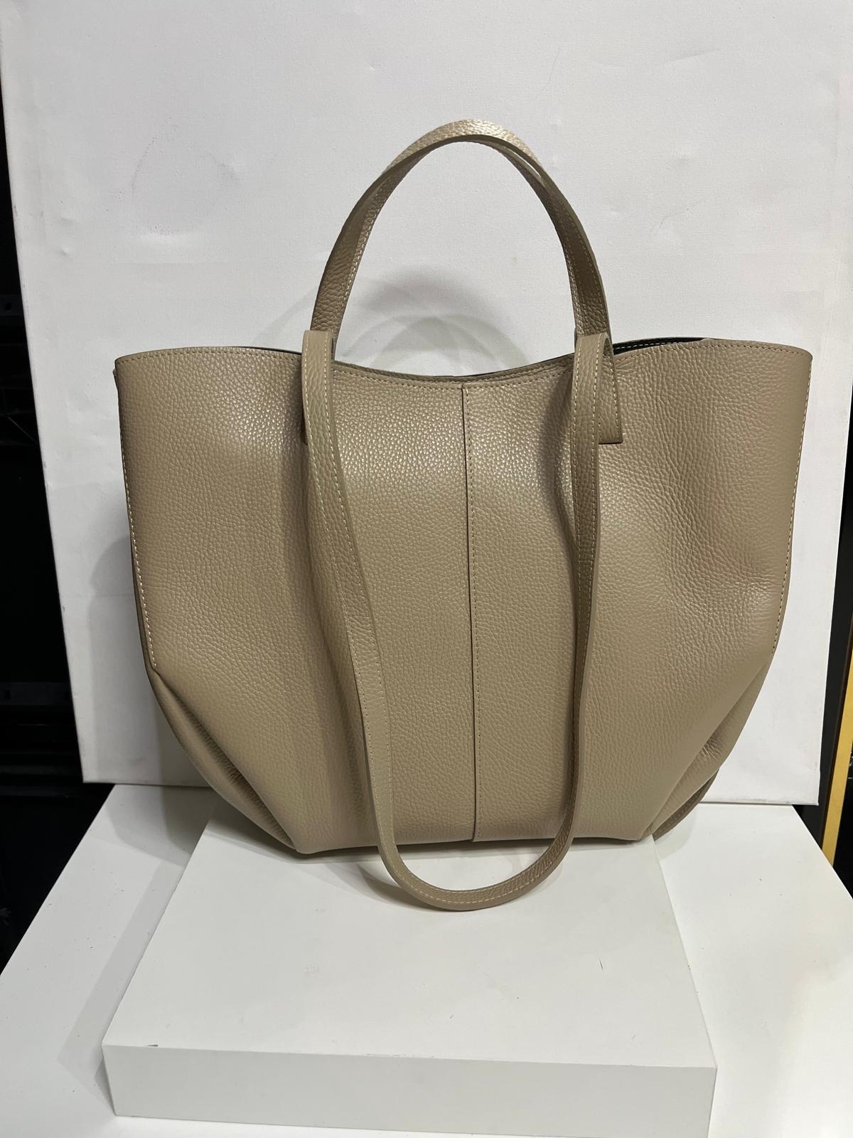 NOWOŚĆ VERA PELLE torebka damska łódka skóra naturalna ITALY CIEPŁY BEŻ