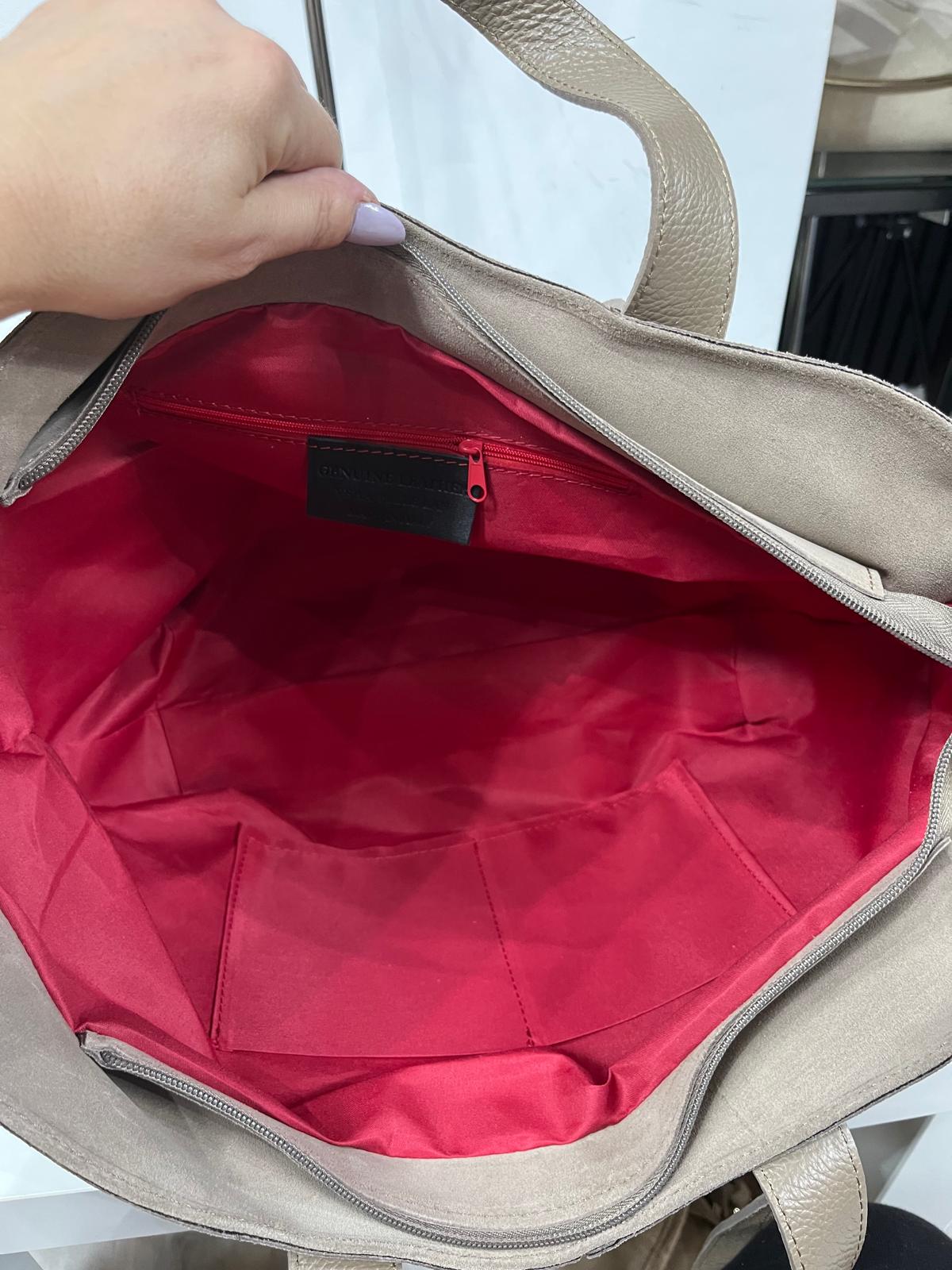 NOWOŚĆ VERA PELLE torebka damska łódka zamsz naturalny ITALY Fango