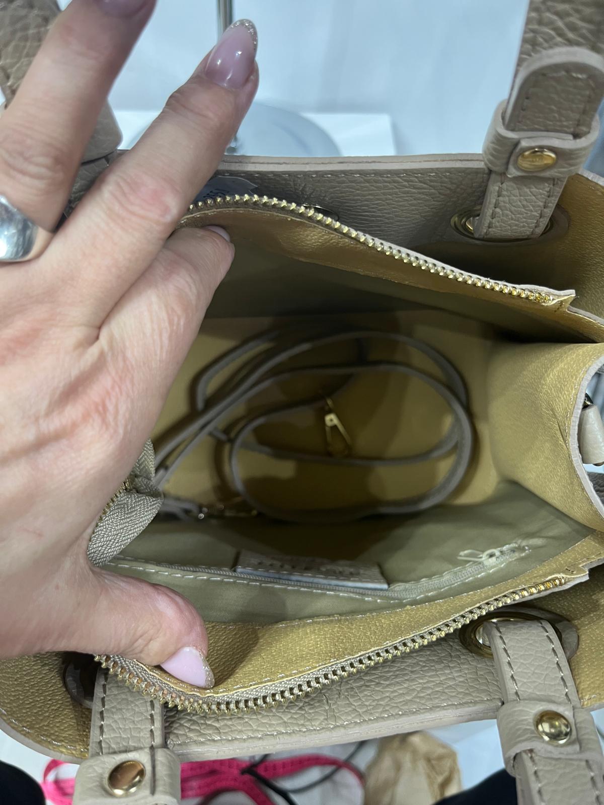 NOWOŚĆ ITALY VEZZE TOREBKA SHOPPER KOSZYCZEK SKÓRA NATURALNA CIEPY BEŻ