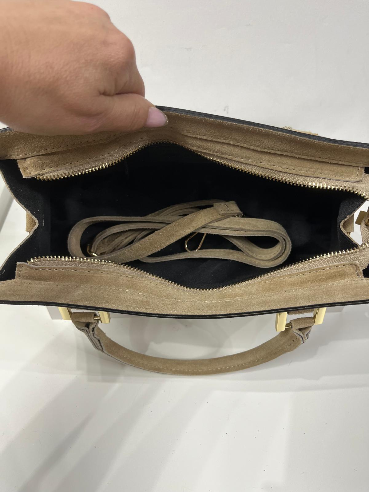 NOWOŚĆ ITALY TOREBKA SHOPPER KOSZYCZEK ZAMSZ NATURALNY JASNY BEŻ