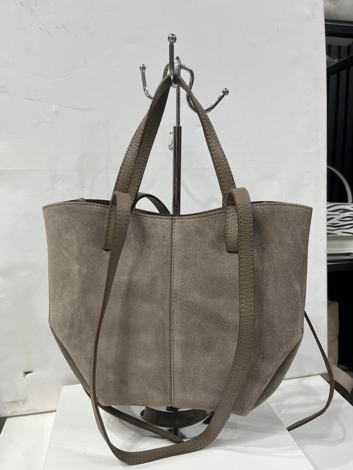 NOWOŚĆ VERA PELLE torebka damska łódka zamsz naturalny ITALY Taupe