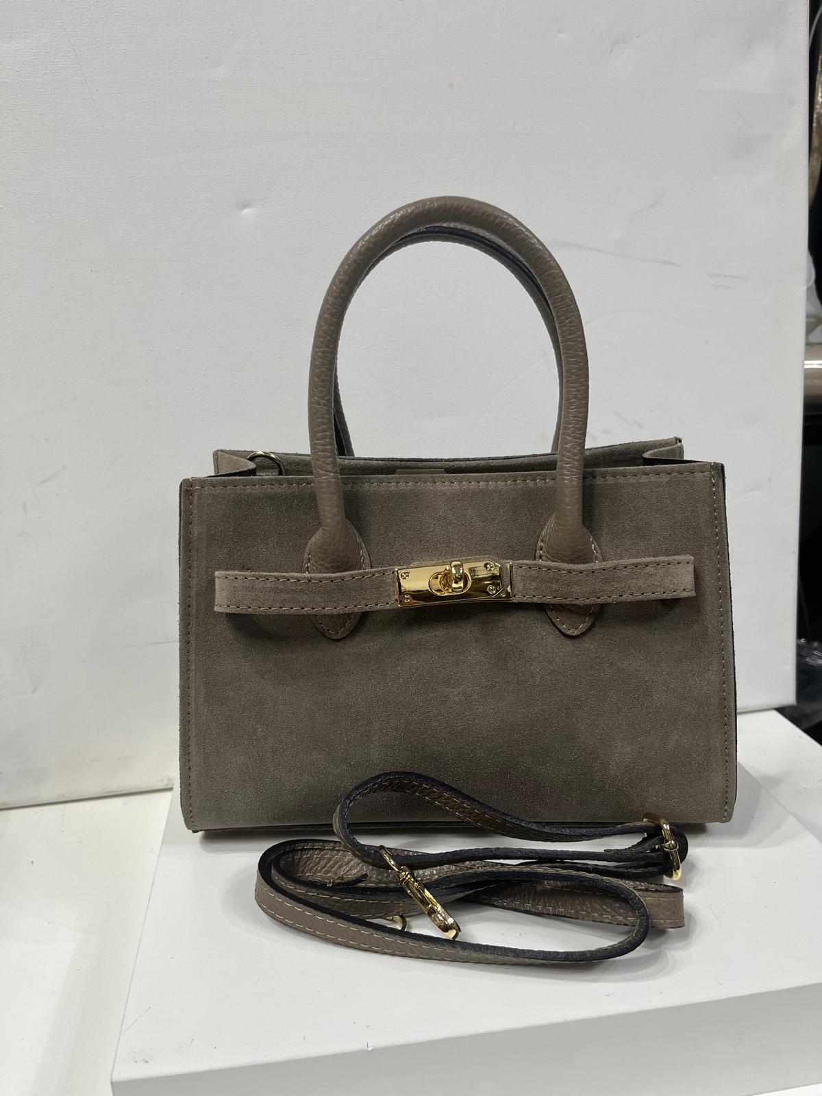 NOWOŚĆ ITALY ELEGANCKA TOREBKA KUFEREK ZAMSZ NATURALNY TAUPE