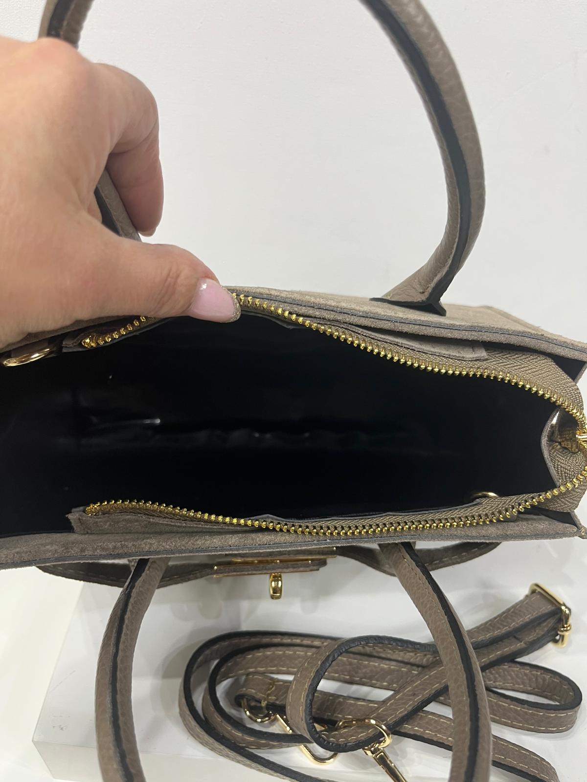 NOWOŚĆ ITALY ELEGANCKA TOREBKA KUFEREK ZAMSZ NATURALNY TAUPE