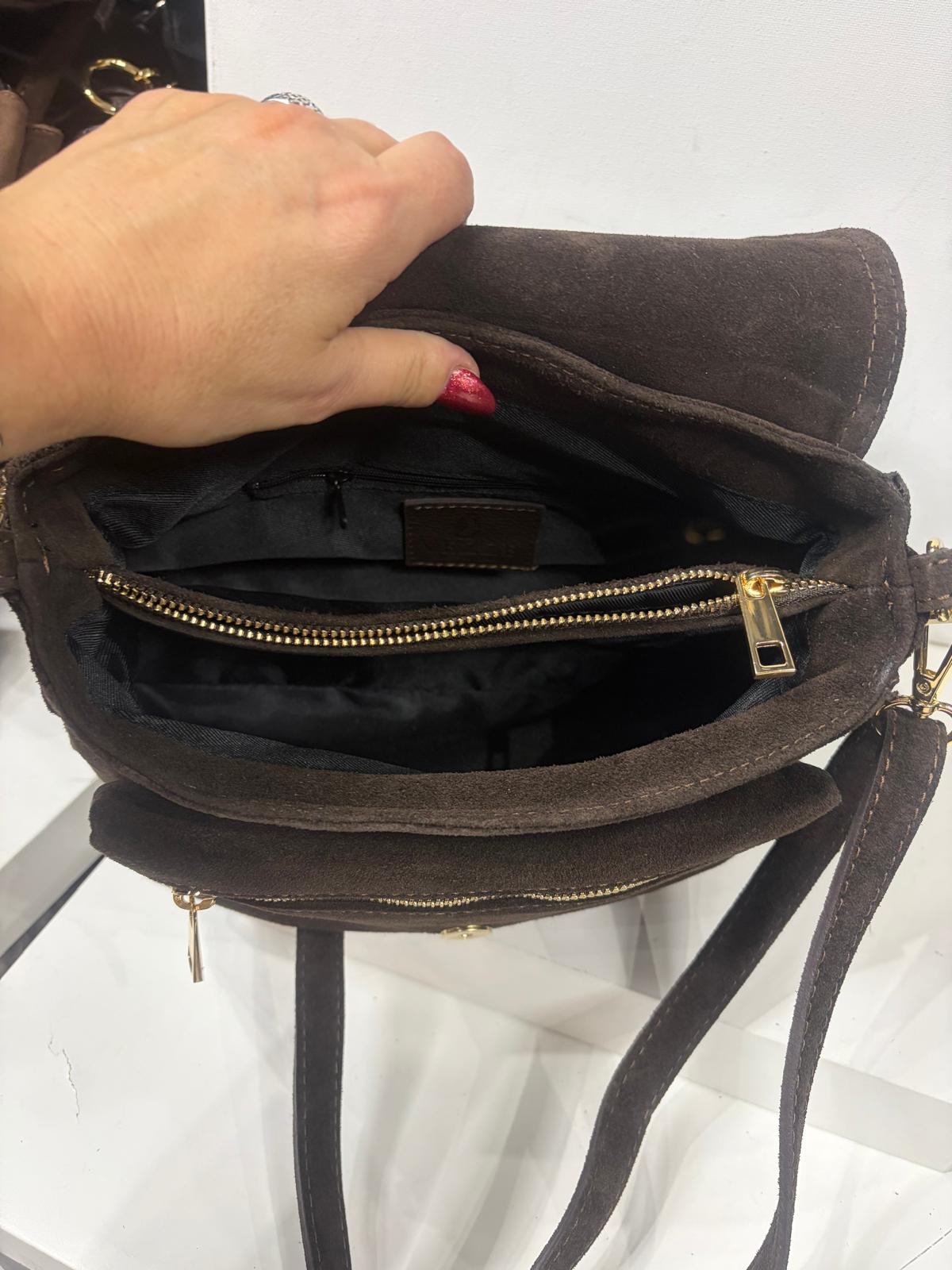 NOWOŚĆ Torebka Vezze zamsz naturalny czekolada