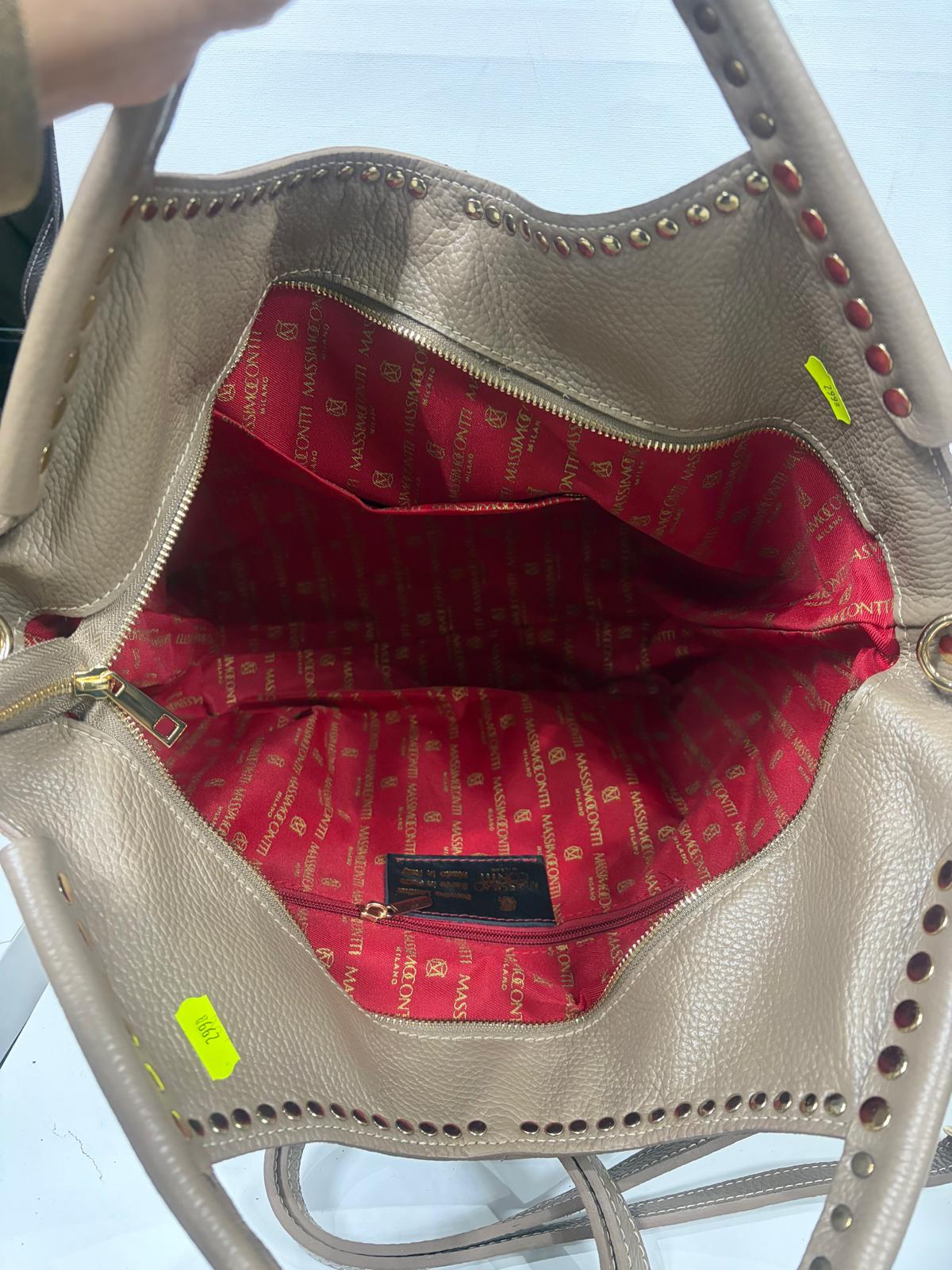 NOWOŚĆ TOREBKA MASSIMO CONTTI SKÓRA NATURALNA TAUPE