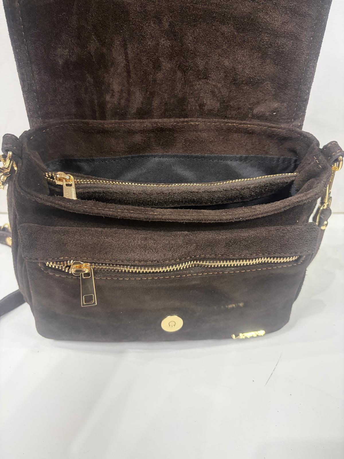 NOWOŚĆ Torebka Vezze zamsz naturalny Czekolada