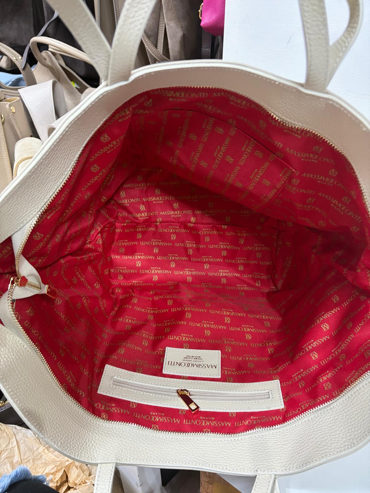 NOWOŚĆ TOREBKA MASSIMO CONTTI SKÓRA NATURALNA JASNY BEŻ