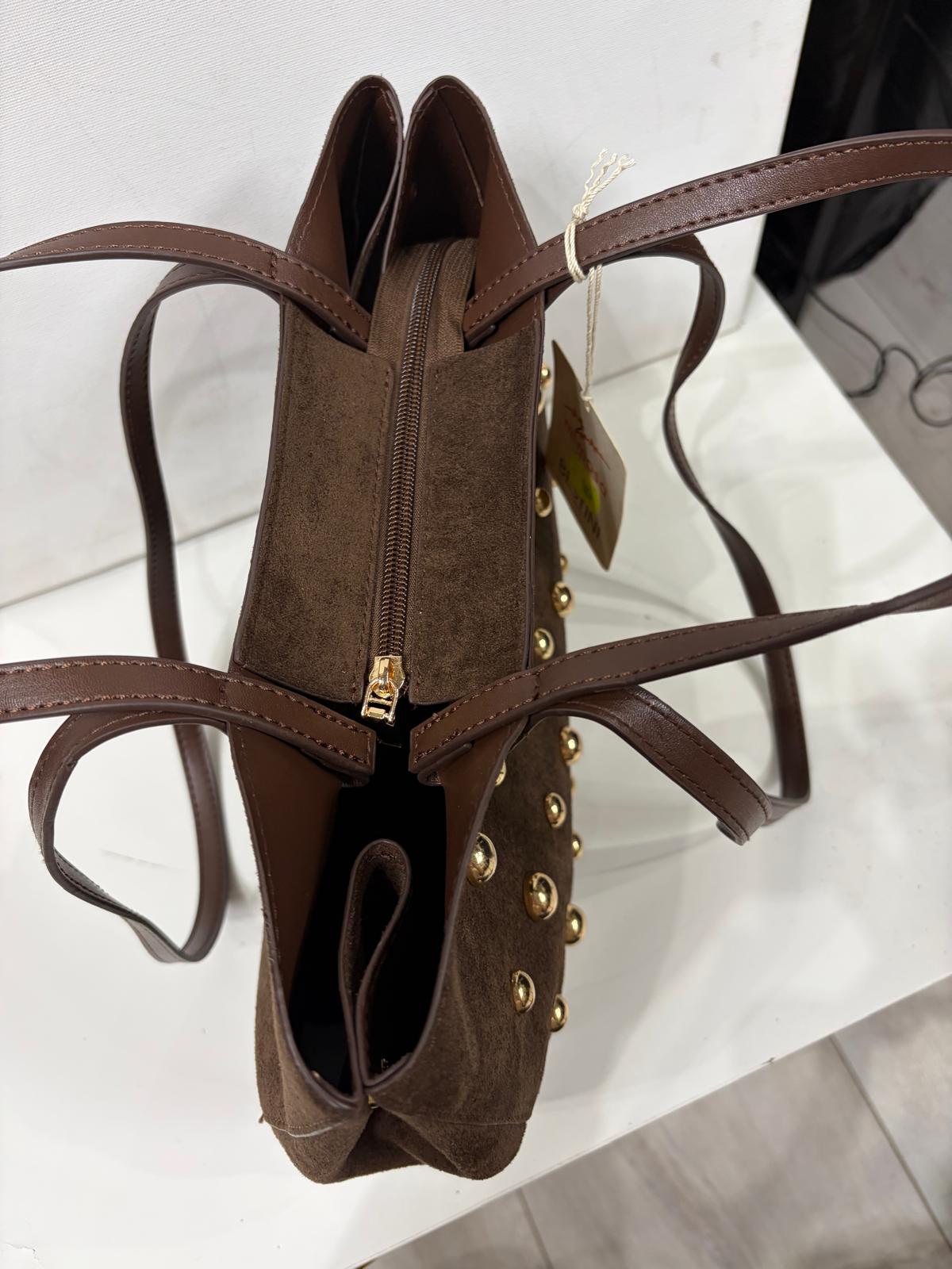 NOWOŚĆ Torebka zamsz ekologiczny Brąz