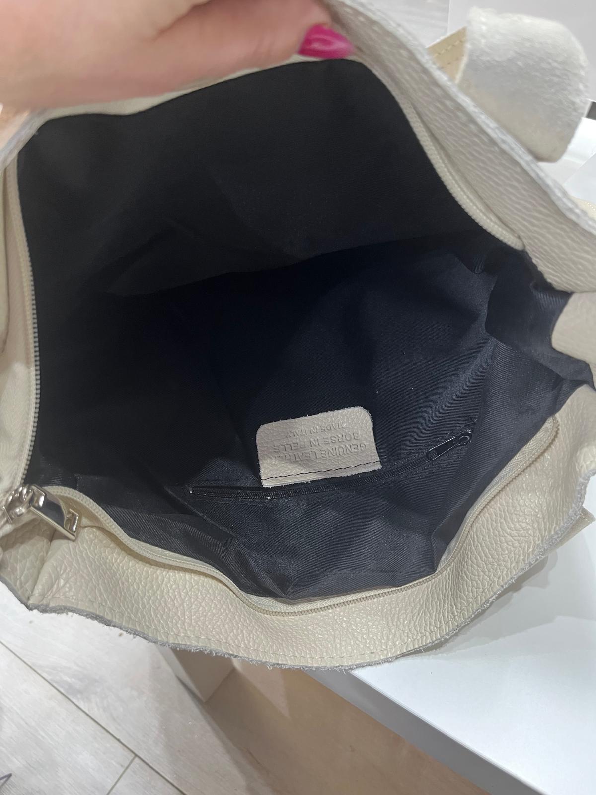 NOWOŚĆ WOREK VERA PELLE KIESZENIE SKÓRA POJEMNA TORBA XXL A4 JASNY BEŻ