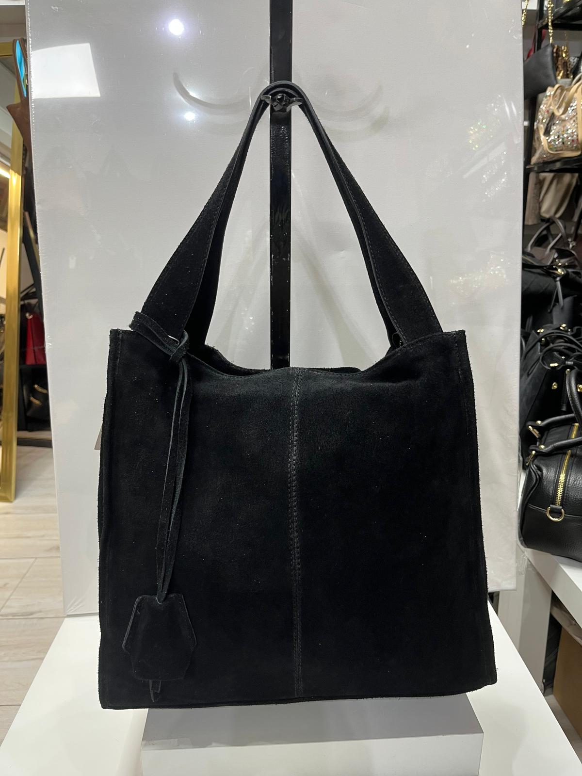 Nowość torebka skórzan naturalny zamsz VEZZE czarna