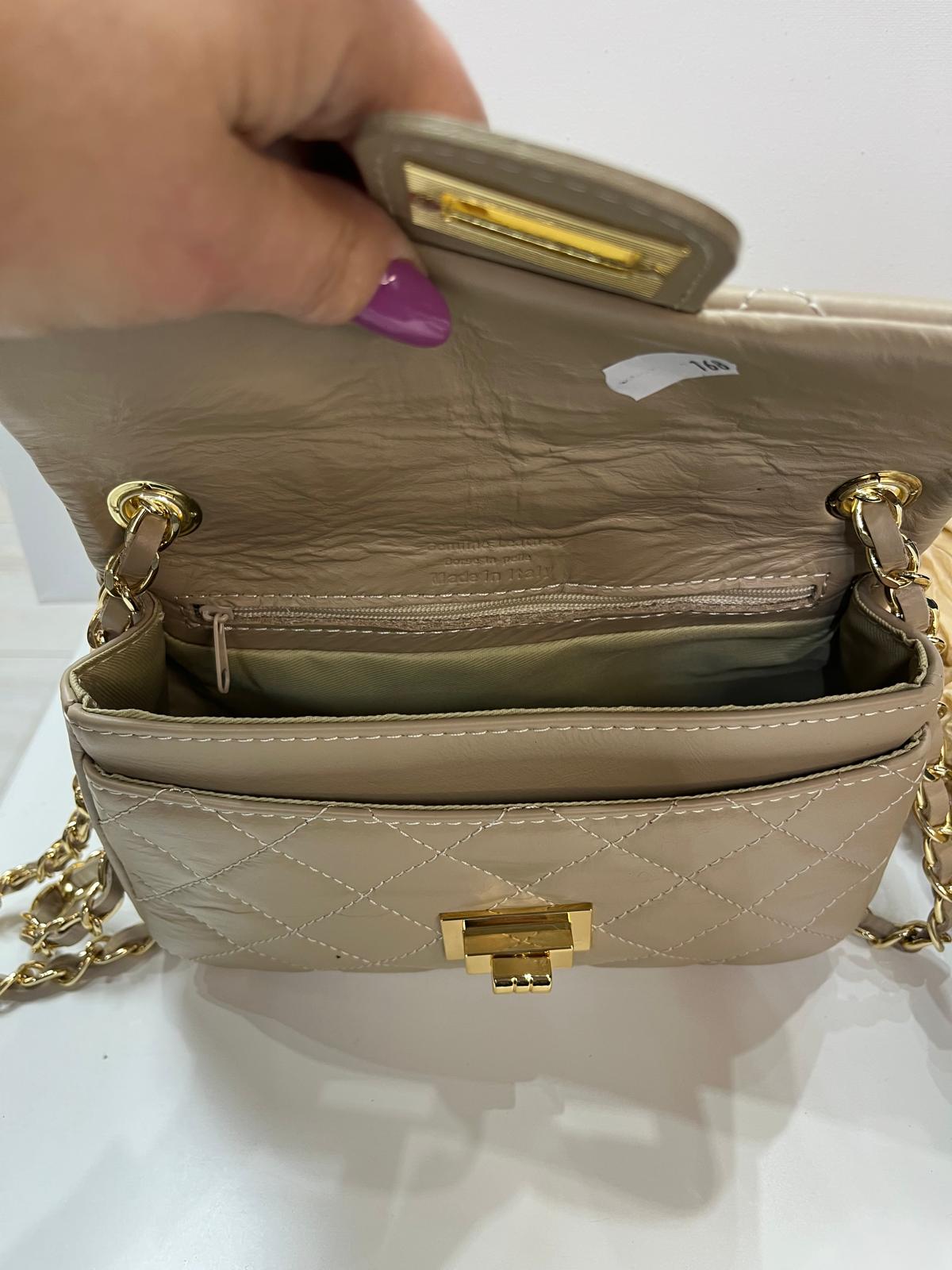 NOWOŚĆ torebka skórzana licowa ze złotym okuciem ITALY BEŻ