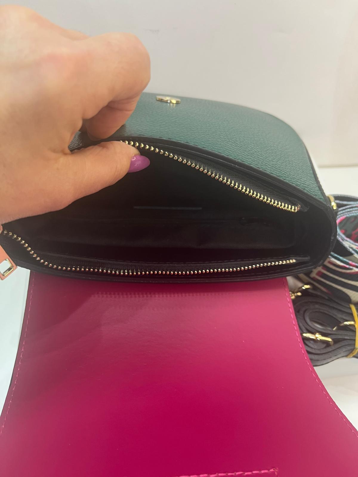 NOWOŚĆ Torebka EGO listonoszka dwu kolorowa Zielony z Fuksja