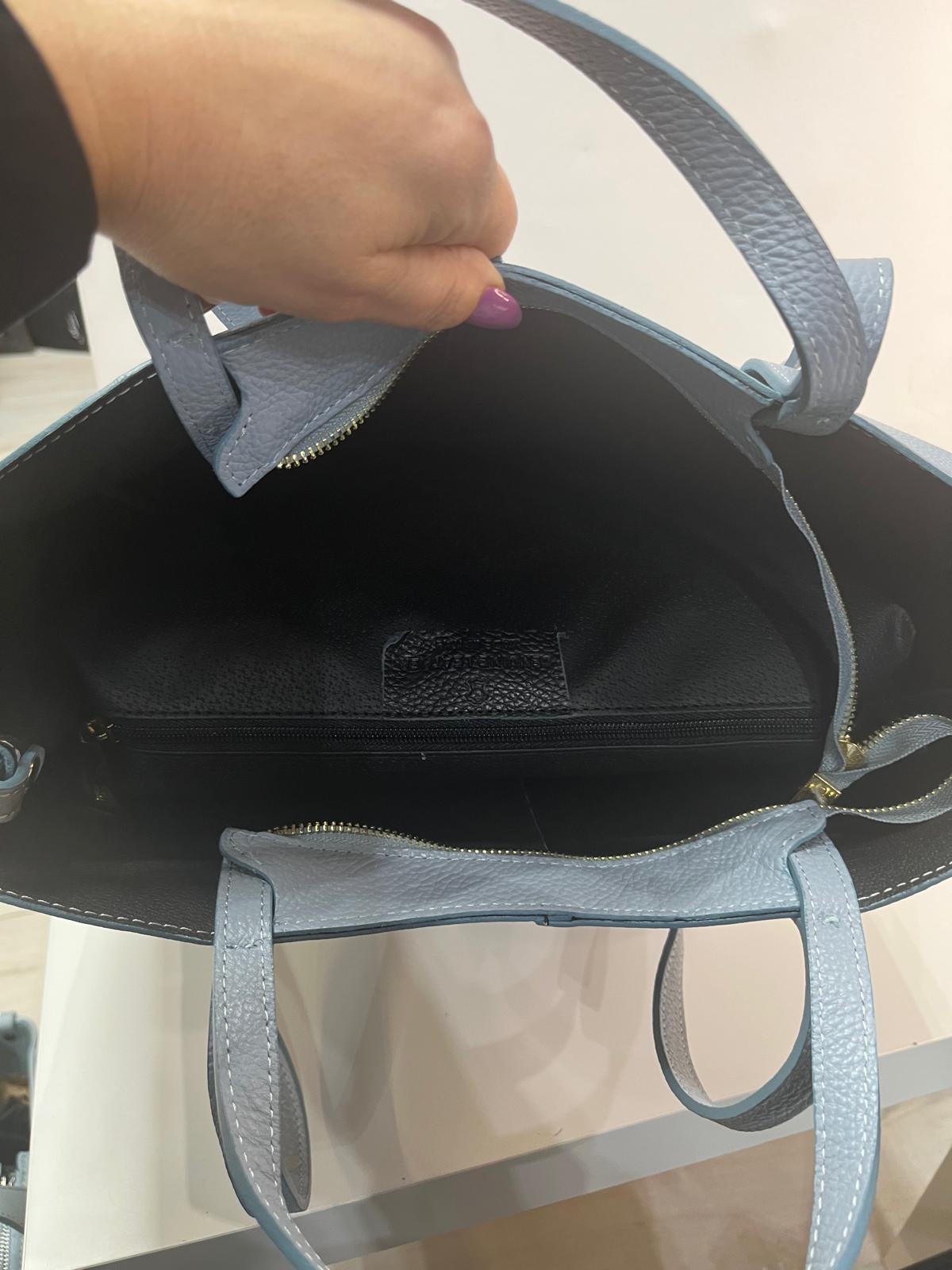 NOWOŚĆ VERA PELLE torebka damska łódka skóra naturalna ITALY. BŁĘKIT