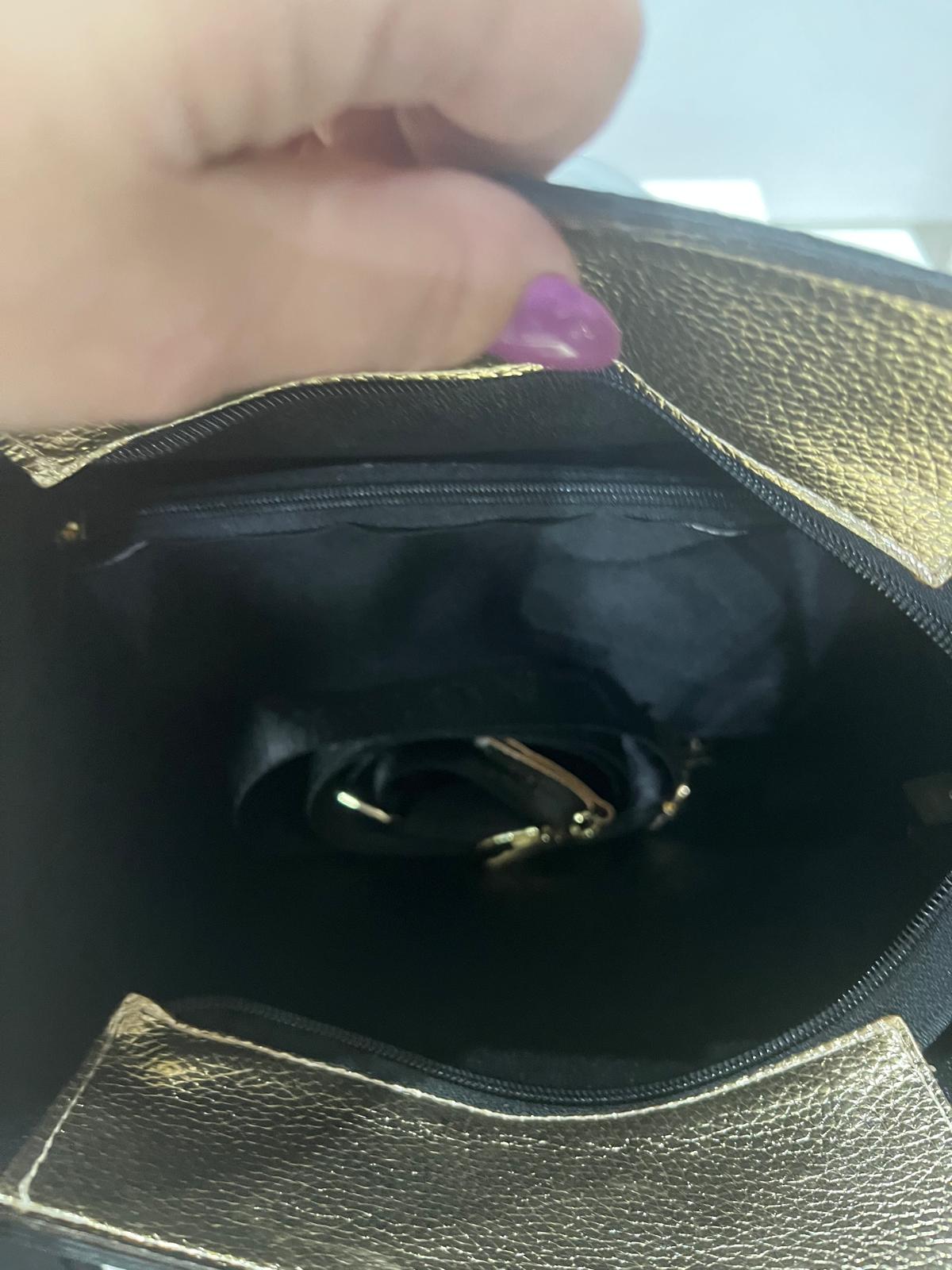 NOWOŚĆ Torebka shopper Laura Biaggi czarno złota listonoszka KLASYCZNA TORBA Z PASKIEM NA RAMIE