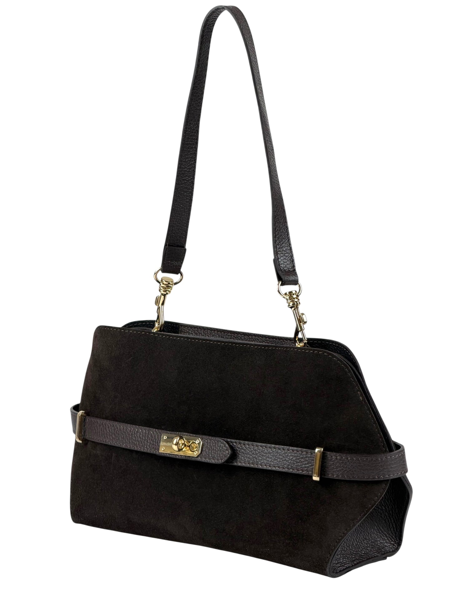 NOWOŚĆ Torebka zamsz naturalny skóra naturalna czekolada włoska