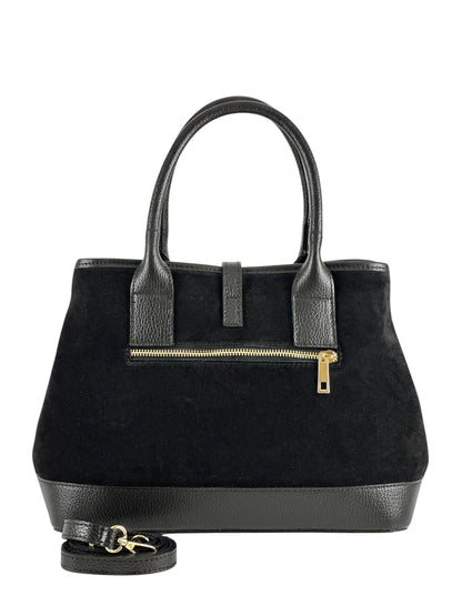 NOWOŚĆ Torebka zamsz naturalny skóra naturalna czarna włoska