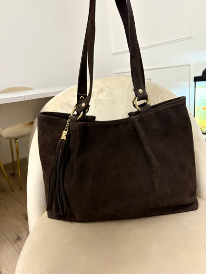 NOWOŚĆ Torebka zamsz naturalny czekolada włoska