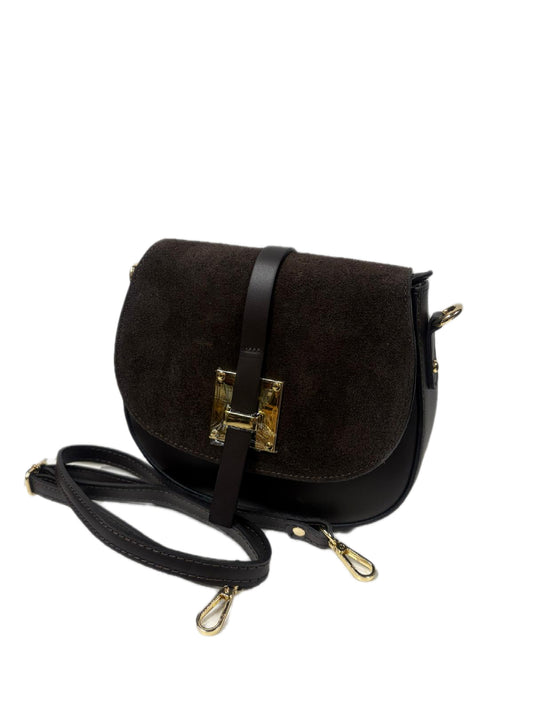 NOWOŚĆ Torebka zamsz naturalny + skóra naturalna czekolada włoska