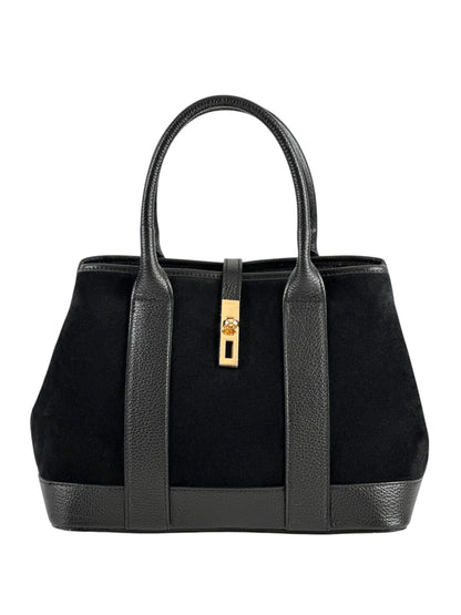 NOWOŚĆ Torebka zamsz naturalny skóra naturalna czarna włoska