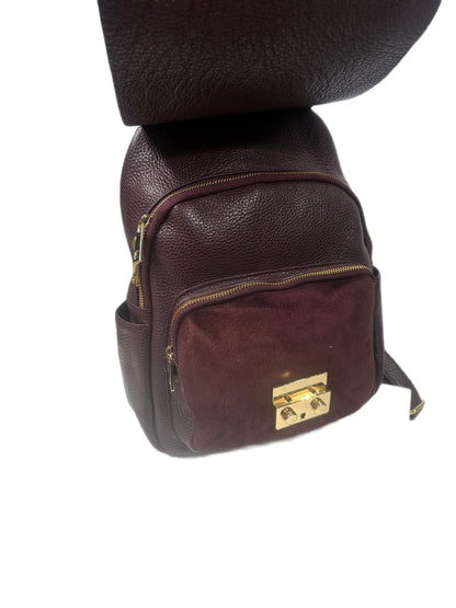 Nowość Włoska plecak skóra naturalna  połączona z  zamsze VEZZE   Bordo